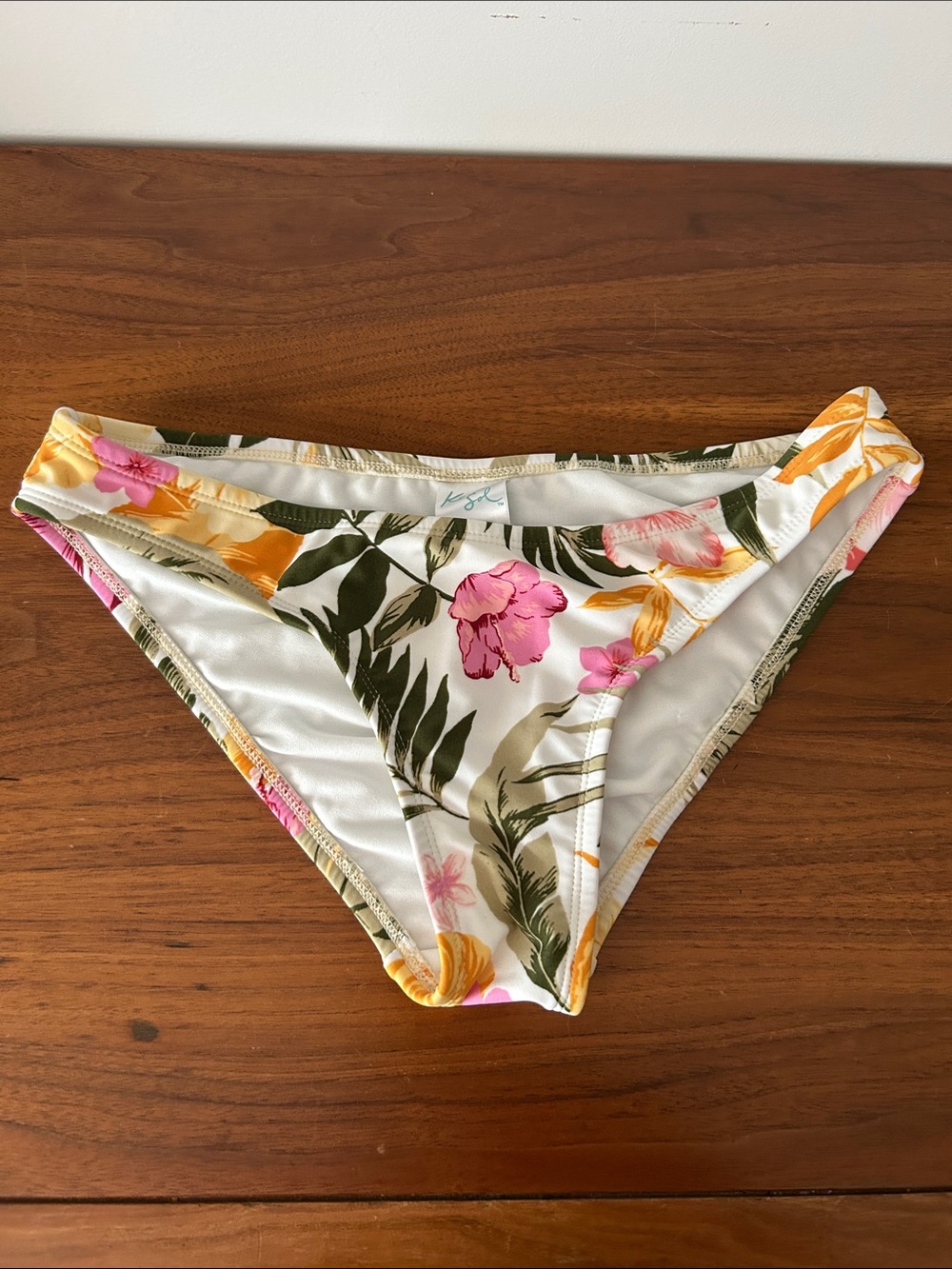 Kona Sol White Bikini Bottom with Pink and Yellow Floral Print